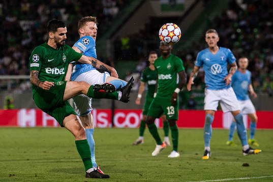 Claude Goncalves of Ludogorets and Anders Christiansen of