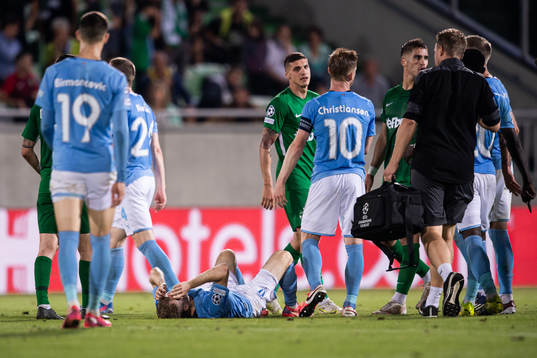 Oscar Lewicki of Malmö FF in pain