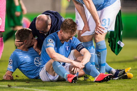 Sören Rieks and Anders Christiansen of Malmö FF celebrate