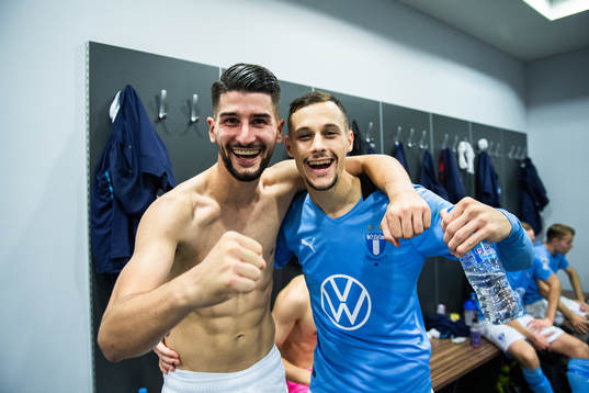 Antonio Colak and Veljko Birmancevic of Malmö FF celebrate