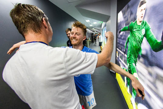 Anders Christiansen and Jon Dahl Tomasson, head coach of