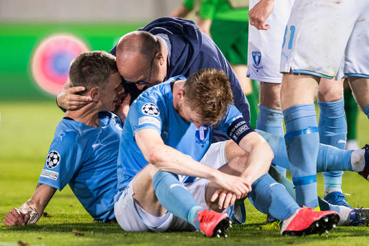 Sören Rieks and Anders Christiansen of Malmö FF celebrate