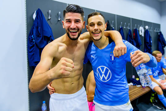Antonio Colak and Veljko Birmancevic of Malmö FF celebrate