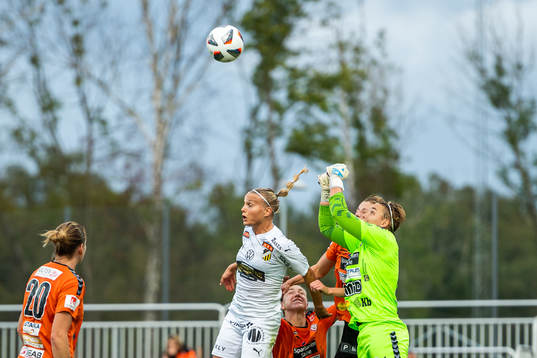 Häckens Stine Larsen och Kristianstads målvakt Brett Maron