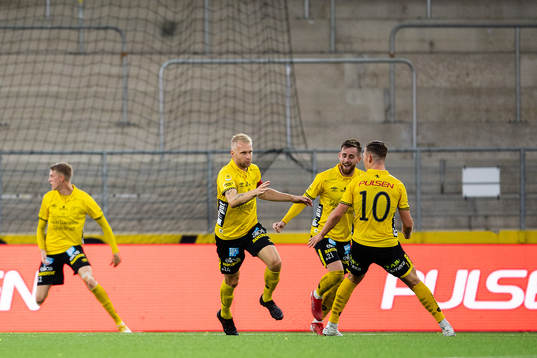 Johan Larsson of Elfsborg celebrates scoring 1-0