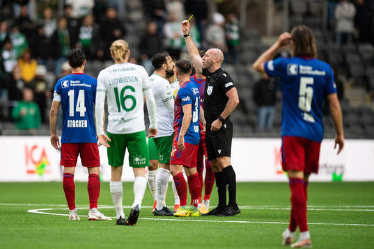 Abdul Khalili of Hammarby receives a yellow card