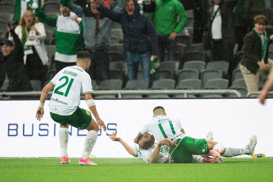 Jon Gudni Fjoluson of Hammarby celebrates scoring 2-0