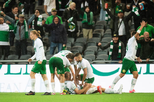 Jon Gudni Fjoluson of Hammarby celebrates scoring 2-0