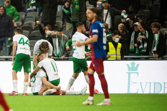 Jon Gudni Fjoluson of Hammarby celebrates scoring 2-0