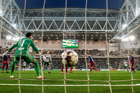 Jon Gudni Fjoluson of Hammarby scores the 2-0 goal behind