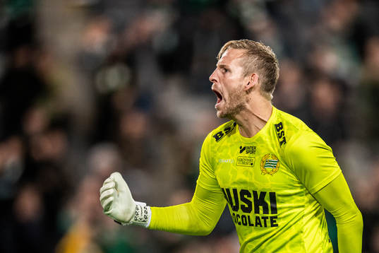 Goalkeeper David Ousted of Hammarby celebrates