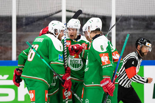 Adam Tambellini of Rögle celebrates scoring 1-0