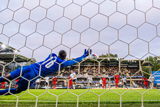 Stefano Vecchia of Rosenborg scores the 1-2 goal