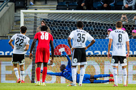 Stefano Vecchia of Rosenborg scores the 1-2 goal