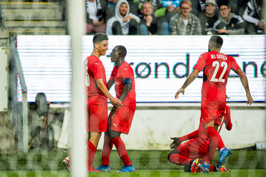 Matthis Abline of Rennes celebrates