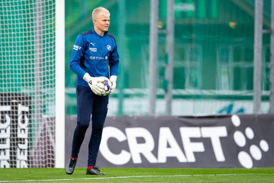 Halmstads målvakt Zackarias Nilsson före fotbollsmatchen