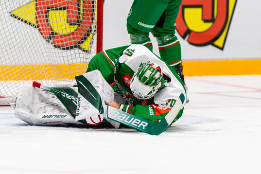 Goalkeeper Calle Clang of Rögle in pain