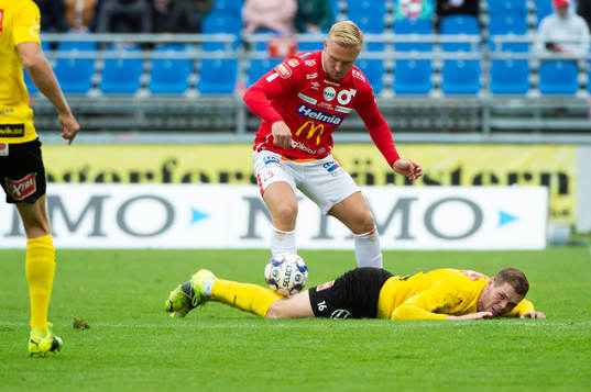 Degerfors Oliver Ekroth och Mjällbys Jacob Bergström