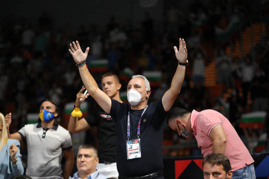 Former football player Hristo Stoichkov in the stands