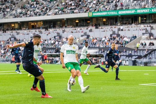 Malmö FFs Antonio Colak och Hammarbys Jon Gudni Fjoluson