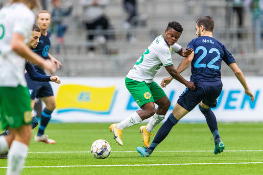 Hammarbys Akinkunmi Amoo och Malmö FFs Adi Nalic