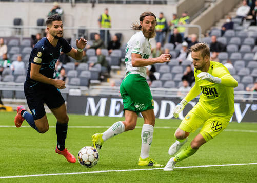Malmö FFs Antonio Colak ororar Hammarbys Bjørn Paulsen