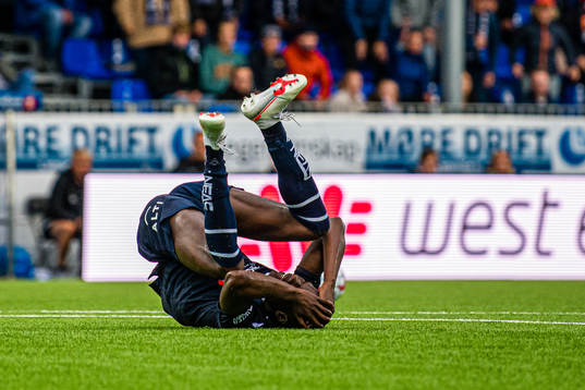 Moses Dramwi Mawa of Kristiansund reacts