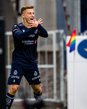 Agon Mucolli of Kristiansund celebrates