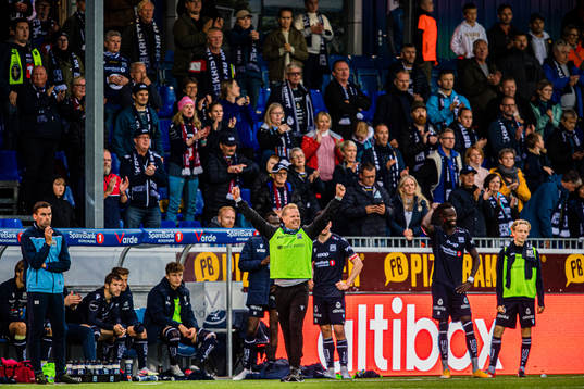 Christian Michelsen, head coach of Kristiansund, celebrates