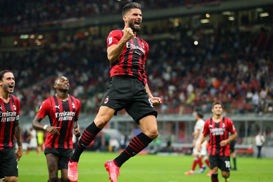 Olivier Giroud of Milan celebrates scoring a goal