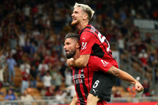 Olivier Giroud of Milan celebrates scoring a goal