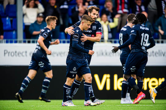 Agon Mucolli of Kristiansund celebrates