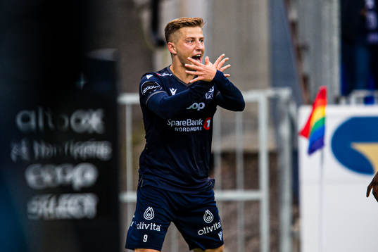 Agon Mucolli of Kristiansund celebrates