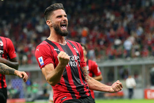 Olivier Giroud of Milan celebrates scoring a goal