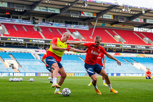 Erling Braut Haaland and Julian Ryerson of the Norwegian