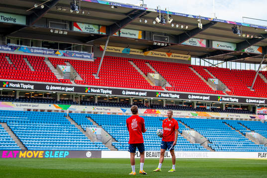 Erik Botheim and Erling Braut Haaland of the Norwegian