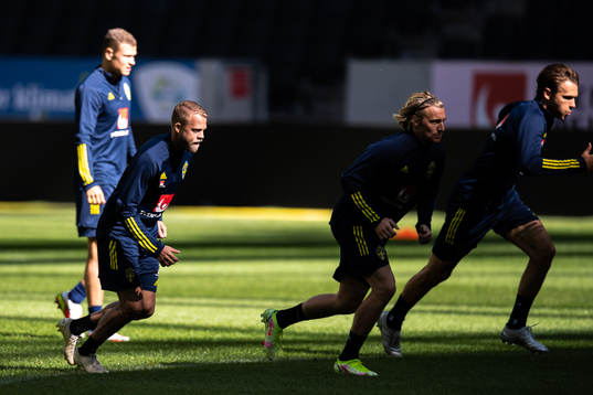 Daniel Sundgren, Emil Forsberg and Albin Ekdal of the