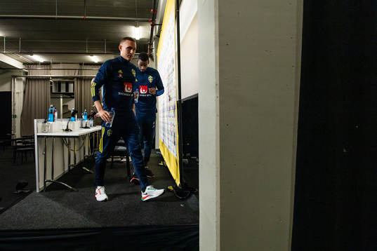 Ludwig Augustinsson and Alexander Isak of the Swedish