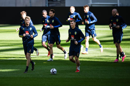 Filip Helander, Albin Ekdal and Emil Krafth of the Swedish