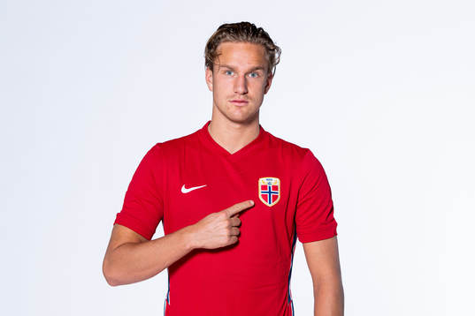 Erik Botheim of the Norwegian national football team poses