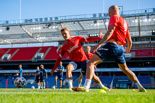 Martin Ødegaard and Erling Braut Haaland of the Norwegian