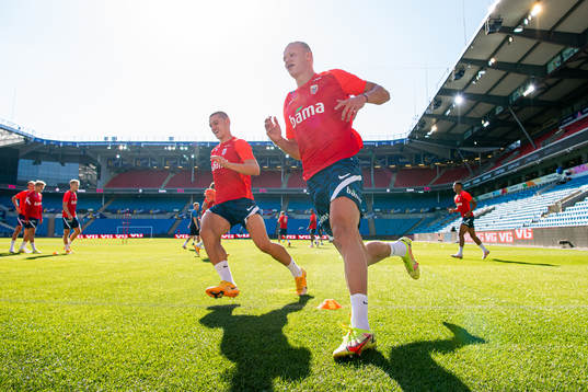 Julian Ryerson and Erling Braut Haaland of the Norwegian