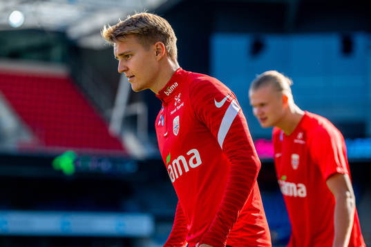Martin Ødegaard and Erling Braut Haaland of the Norwegian