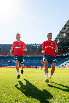 Birger Meling and Mohamed Elyounoussi of the Norwegian