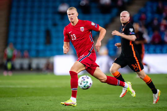 Erling Braut Haaland of Norway and Davy Klaassen of