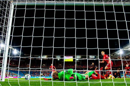 Goalkeeper André Hansen of Norway with a save