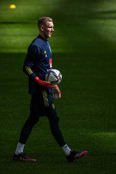 Goalkeeper Robin Olsen of the Swedish national team