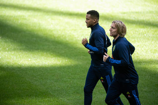 Martin Olsson and Emil Forsberg of the Swedish national team