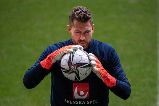 Goalkeeper Kristoffer Nordfeldt of the Swedish national team