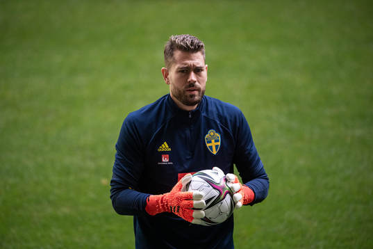 Goalkeeper Kristoffer Nordfeldt of the Swedish national team